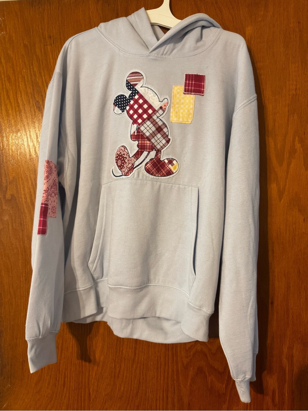 Light Blue Patchwork Mickey Hoodie Sweatshirt